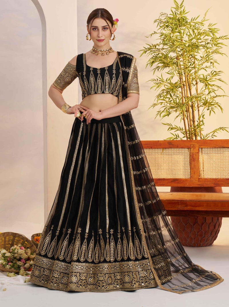 RAAG VARNAM Black Net Fabric Semi-Stiched Lehenga for Women & un-stich blouse - Image 1